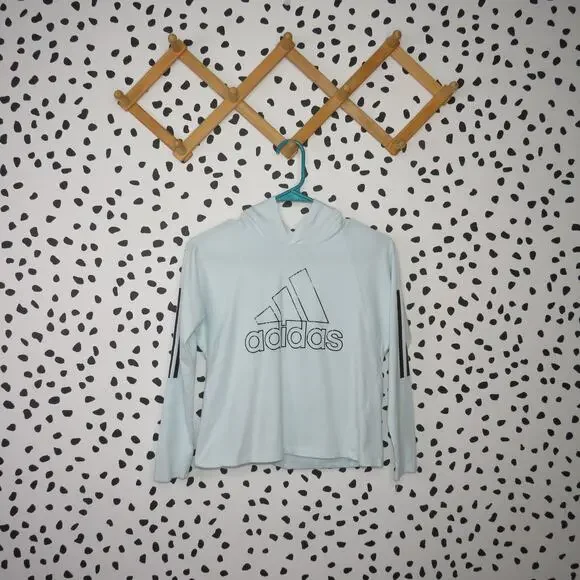 Adidas Light Blue Hooded Athletic Girls Long Sleeve Shirt - Picture 1 of 6